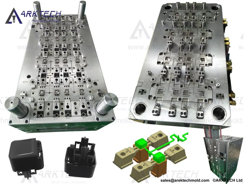 Automotive sensor housing multi-cavity injection mold and molded components