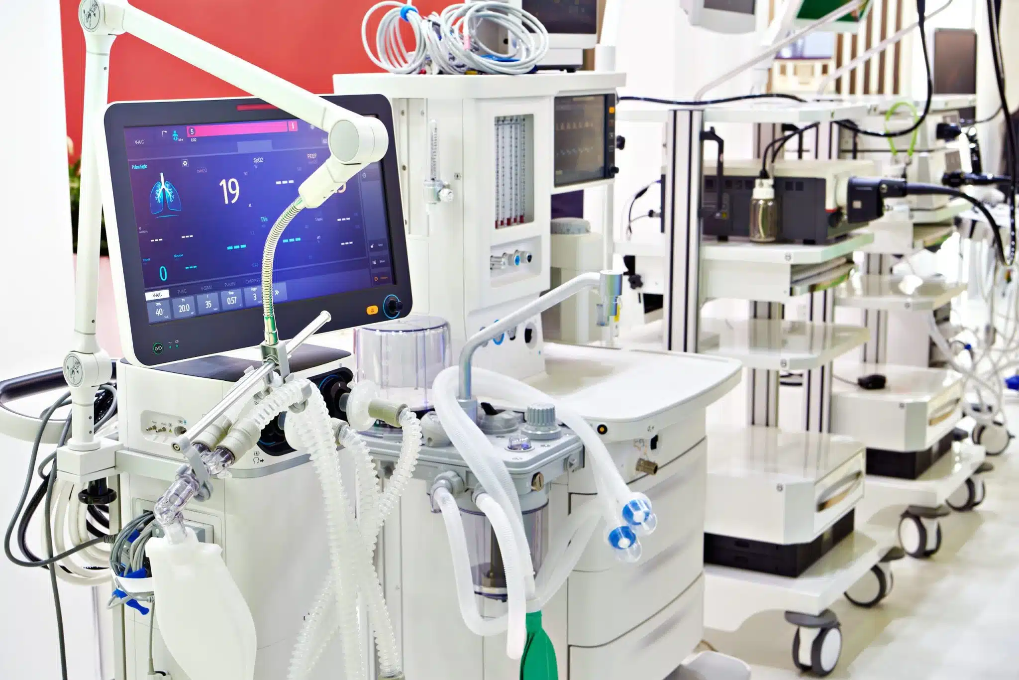 Medical equipment with molded plastic housings functional components and control interfaces